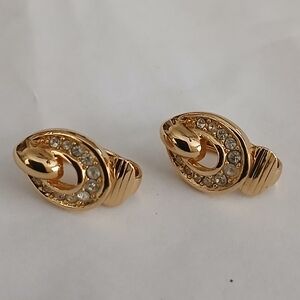 Vintage Christian Dior 14k gold-plated rhinestone clip-on earrings.